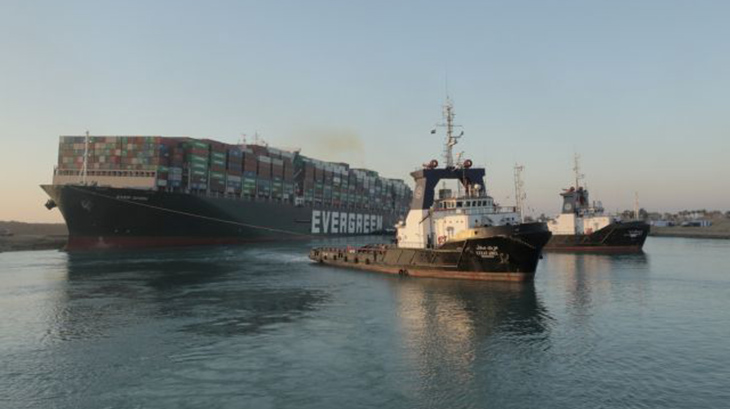 A view shows the container ship Ever Given, one of the world's largest container ships, after it was partially refloated, in Suez Canal, Egypt March 29, 2021. Suez Canal Authority/Handout via REUTERS ATTENTION EDITORS - THIS IMAGE WAS PROVIDED BY A THIRD PARTY. NO RESALES. NO ARCHIVES     TPX IMAGES OF THE DAY