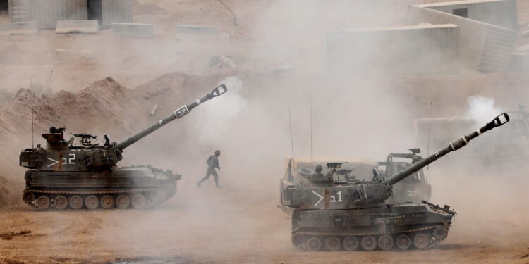 epa07311777 Israeli Artillery in action during a combat simulation against Hezbollah at a model of a Lebanese village during a large-scale military exercise at the Shizafon military base in southern Israel, 23 January 2019. Israeli Prime Minister Benjamin Netanyahu warned Iran, Hezbollah, and Hamas 'not to examine Israel's military power'. In addition, media reports that Netanyahu also stopped the 15 million US dollar Qatari fund transfer to Hamas in Gaza Strip, a donation by Qatar to pay the salaries of Gaza's civil servants.  EPA/ABIR SULTAN